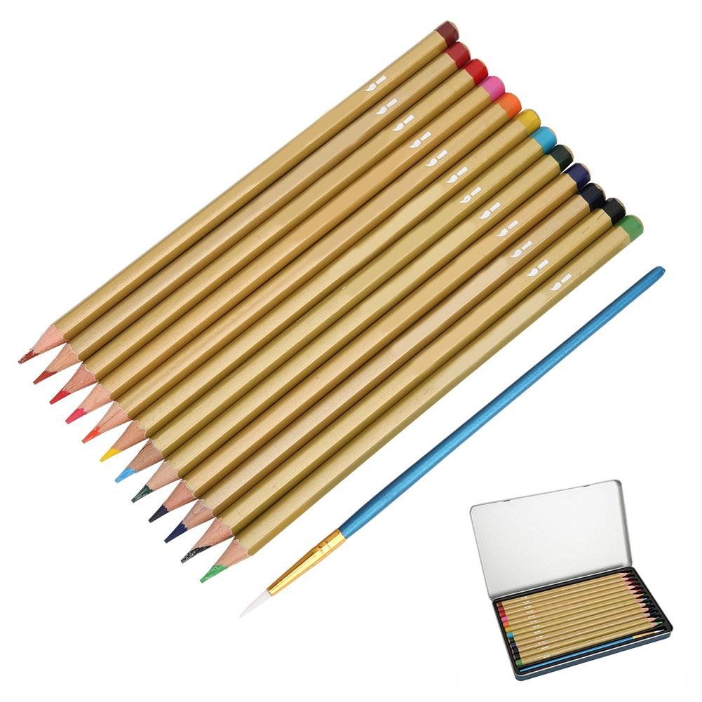 12 Color Water Soluble Pencils Art Watercolor Painting School Supplies in Iron Box