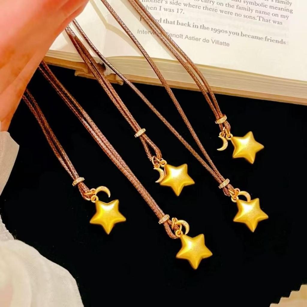 Golden Star Moon Necklace: Chinese Style, Versatile Woven Clavicle Chain