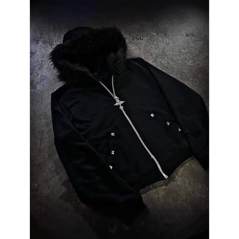 DRIPX Cardigan de Felpa con Cuello de Strass Europeo y Americano Sudadera con Cremallera y Strass Estilo Oscuro Y2k Tendencia Callejera para Hombre y Mujer H