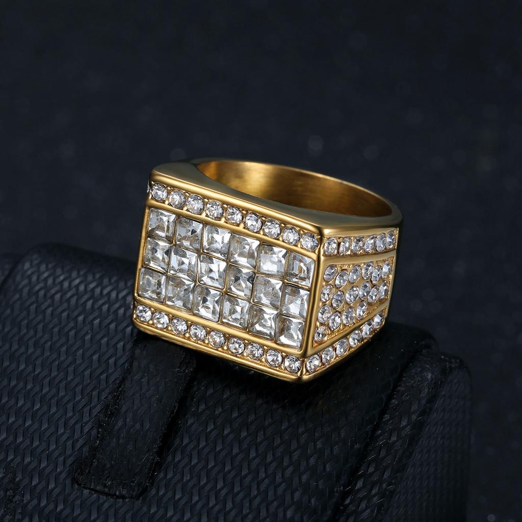 Acheter Bague de luxe pour hommes, pleine de diamants, en acier
