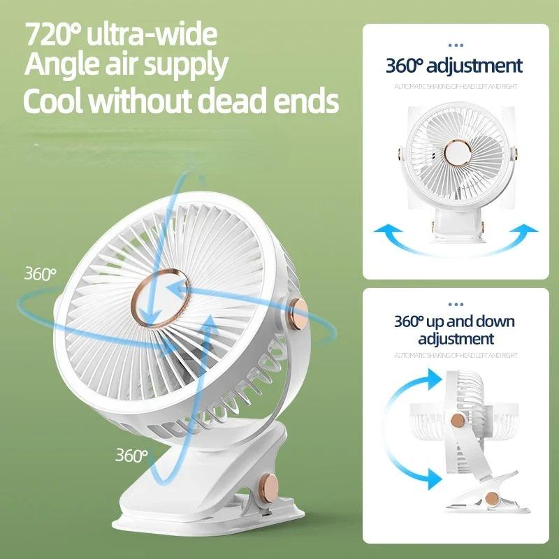 Clip-on Small Fan, Student Dormitory Bed, Night Light, Clip Fan, Office Desktop, USB Charging, Handheld Ceiling Fan