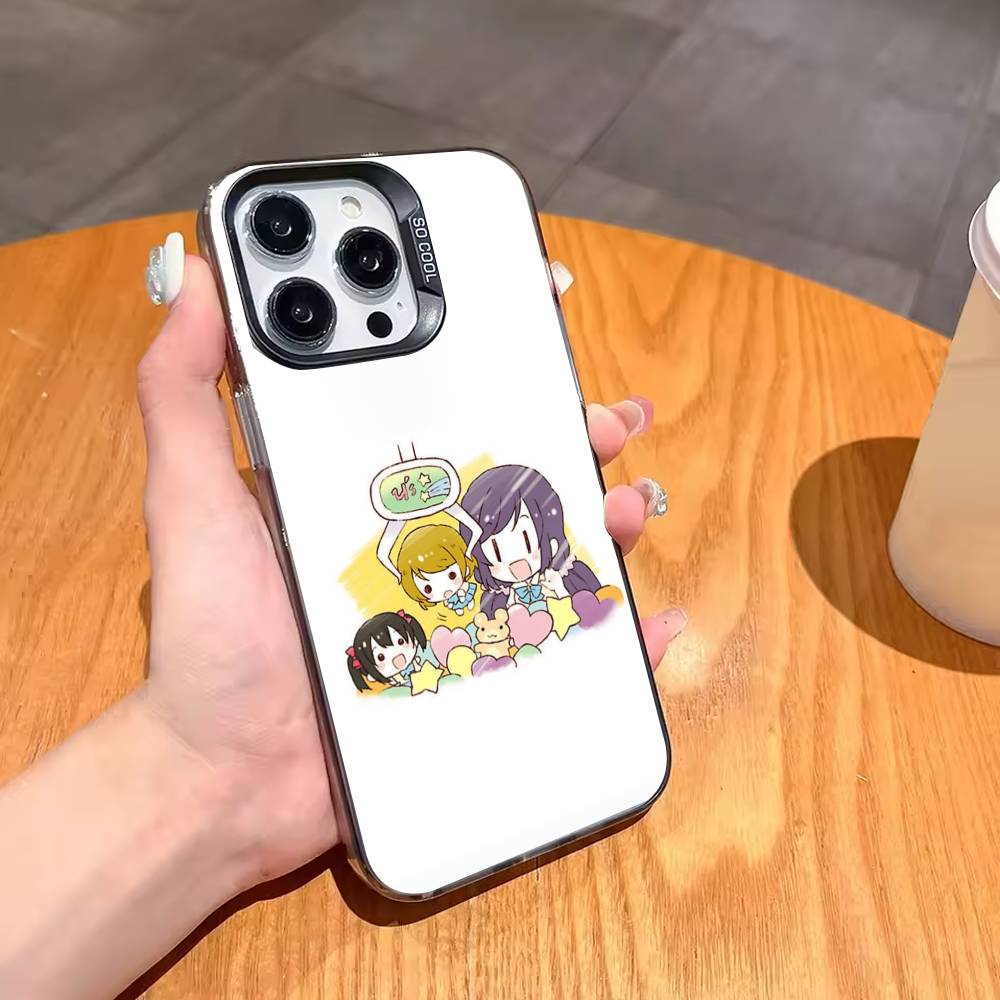 Love L-Live Anime Phone Case For iPhone17 16 15 14 13 12 Pro Max Grey Black Matte Laser Metallic Aurora Funda