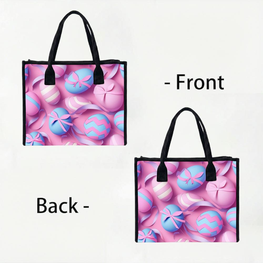Easter Egg Print Tote Bag Large Capacity Fashion Daily Casual Shoulder Bag for Shopping