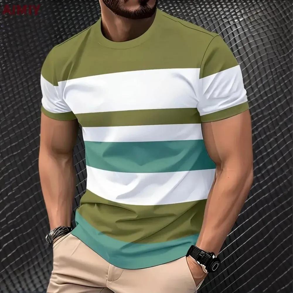 Men's Striped Printed Top Fashion Versatile Short Sleeve Comfortable T-Shirt Daily Soft T-Shirts Men’s