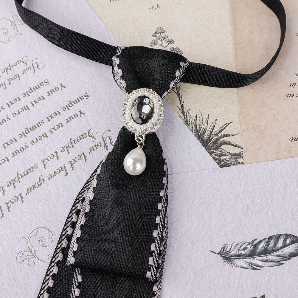 Pre-tied Chain Necktie Pearl Bowtie Fashion Cravat School Uniform