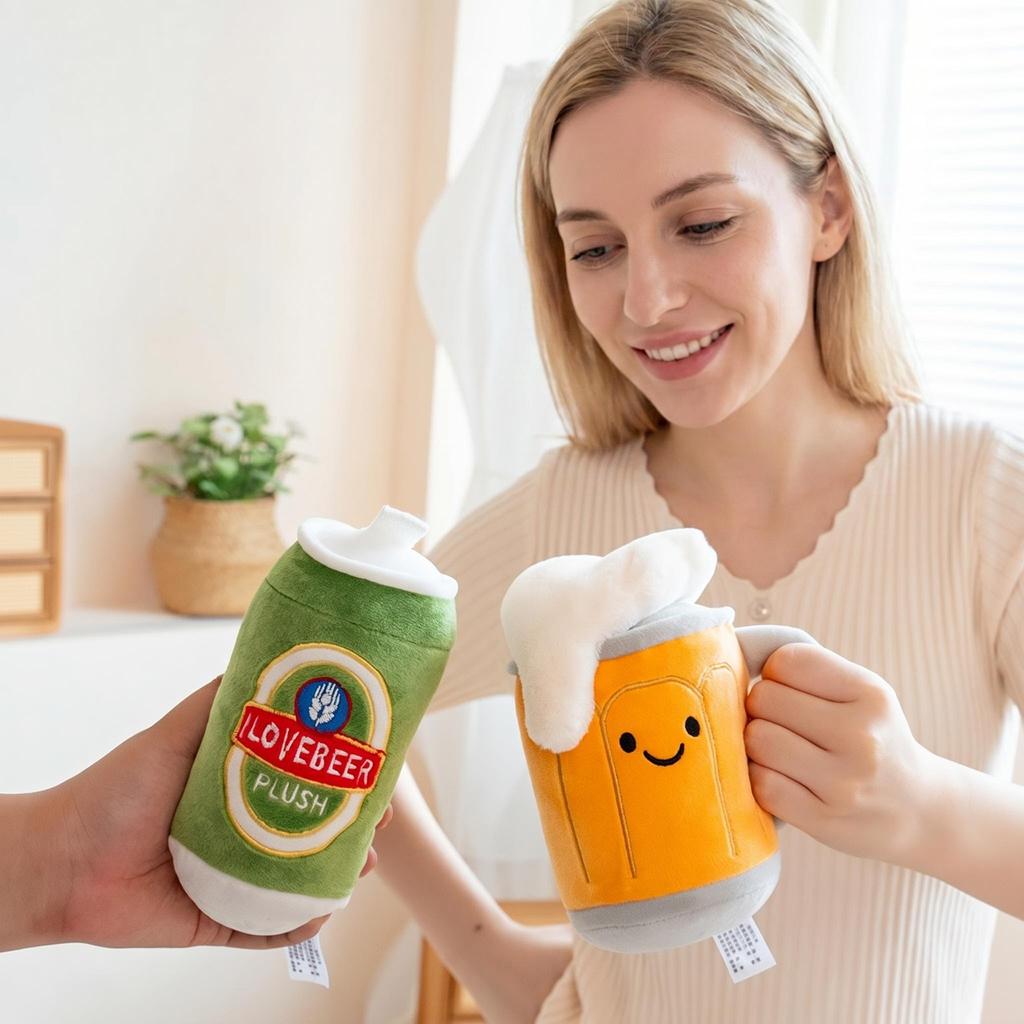 Creative Beer Series Plush Toys Wine Glasses Can Bottle Adorable Simulation Stuffed Toys Kids Toys Birthday Surprise Gifts