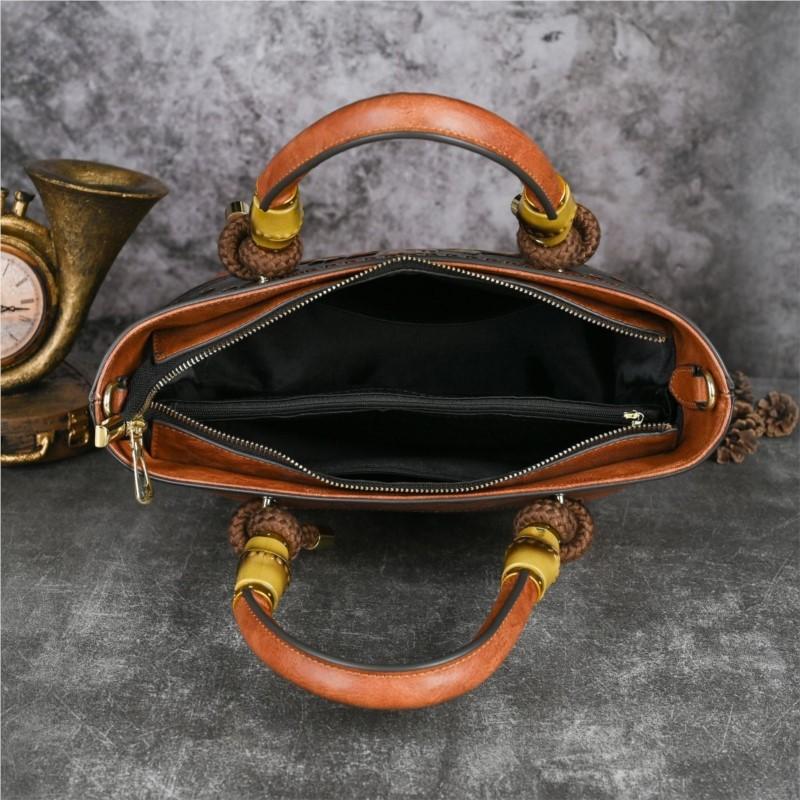 Johnature Retro geprägte Lederhandtasche Damentasche Fortschrittliche vielseitige Umhängetasche mit großer Kapazität