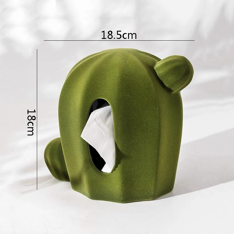Retro Olive Green Velvet Tissue Box Desktop Ceramic Creative Napkin Paper Box Withdrawable Tissue Boxes Household Tissue Case