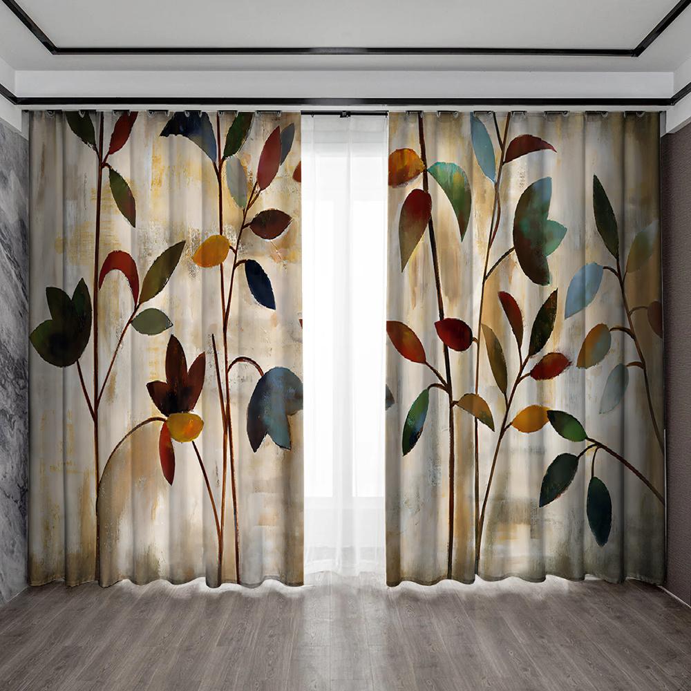 2PC Home Decoration Curtains, Various Flowers With Pole Pocket Curtains, Suitable For My Coffee Shop, Living Room, Study Farm