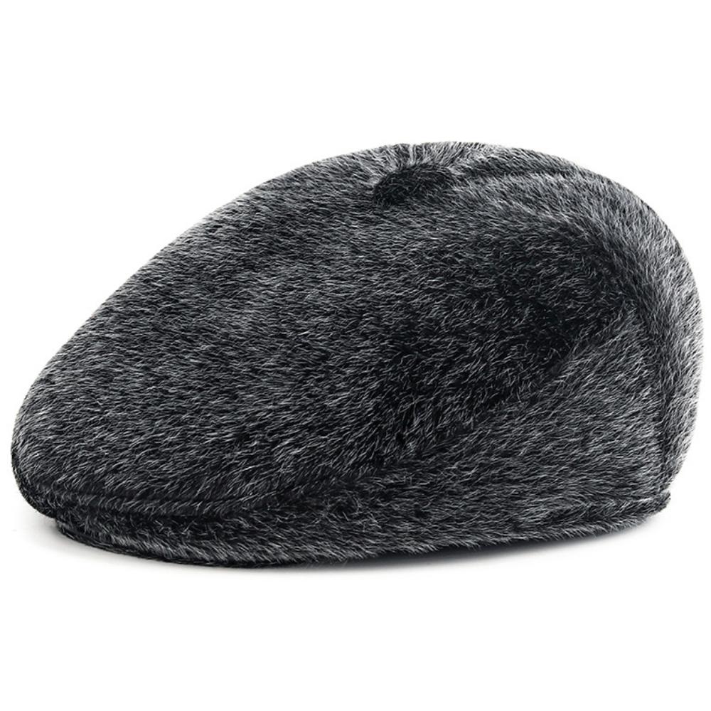 

HT4922 Mens Berets Warm Faux Fur Hats for Winter Male Black Grey Earflap Cap Male Artist Painter Beret Hat Grandfather Beret Cap M 56-57cm серый