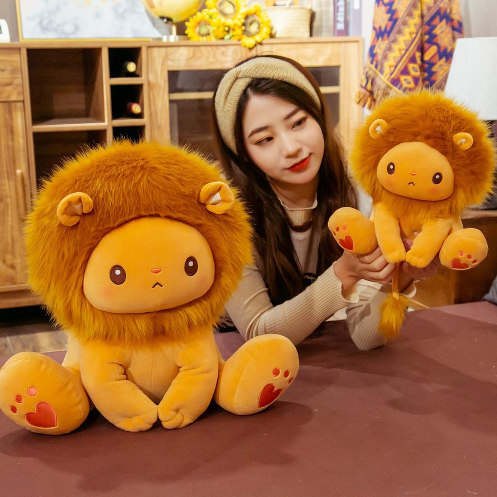 Cute Fluffy Lion Plush Toy Sitting Cartoon Animal Leo Kawaii Stuffed Doll Appeasing Birthday Gift