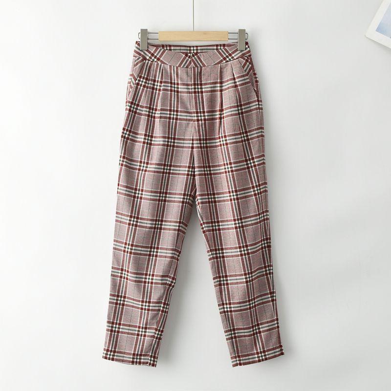 

Ретро Клетчатый Модный Костюм Классический Элегантный Весенний Костюм Верхняя Одежда С Завышенной Талией Широкие Брюки Костюм для Отдыха Комплект из Двух Предметов Мода Red Pair/Trousers S