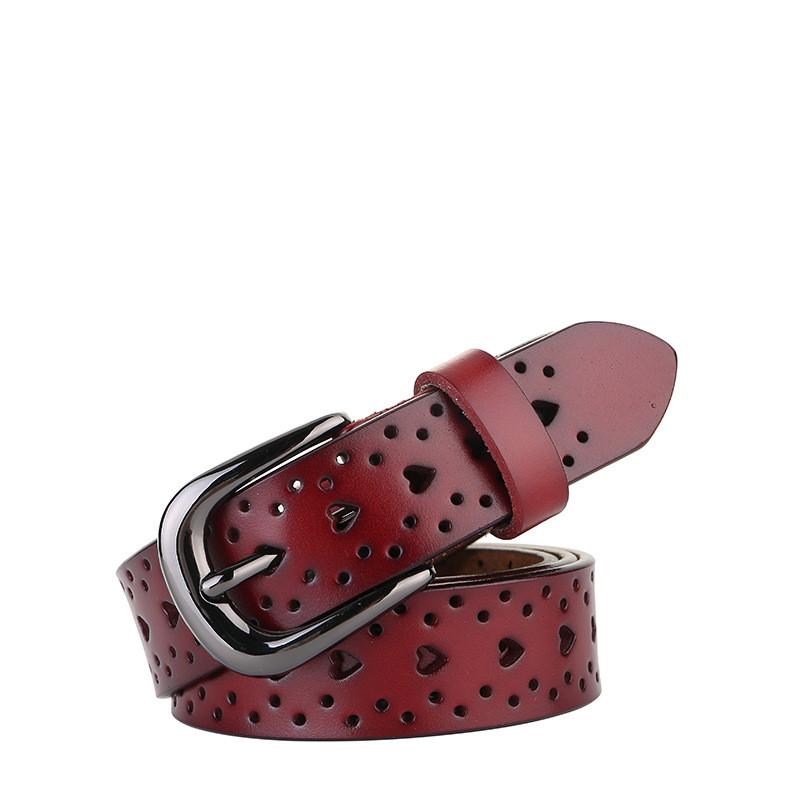 Womens Genuine Leather Belt With Heart Pattern And Metal Pin Closure For Stylish Office Look