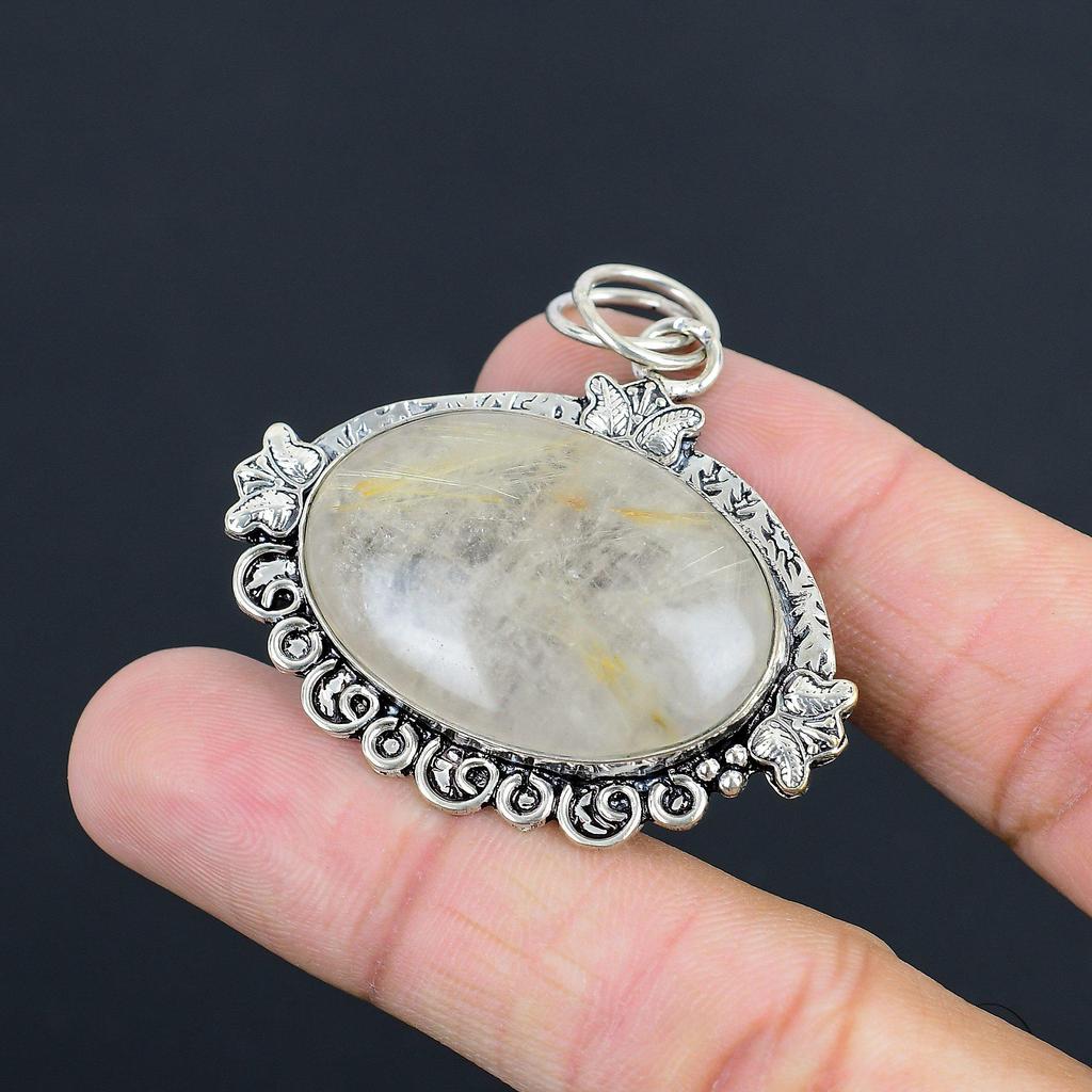 Friendship Day Sale 925 Sterling Silver Golden Rutile Stone Engagement Pendant