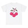 Weißes T-Shirt mit pinkem Kirschen-Grafikdruck