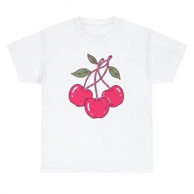 Pink Cherry Graphic Print White TShirt