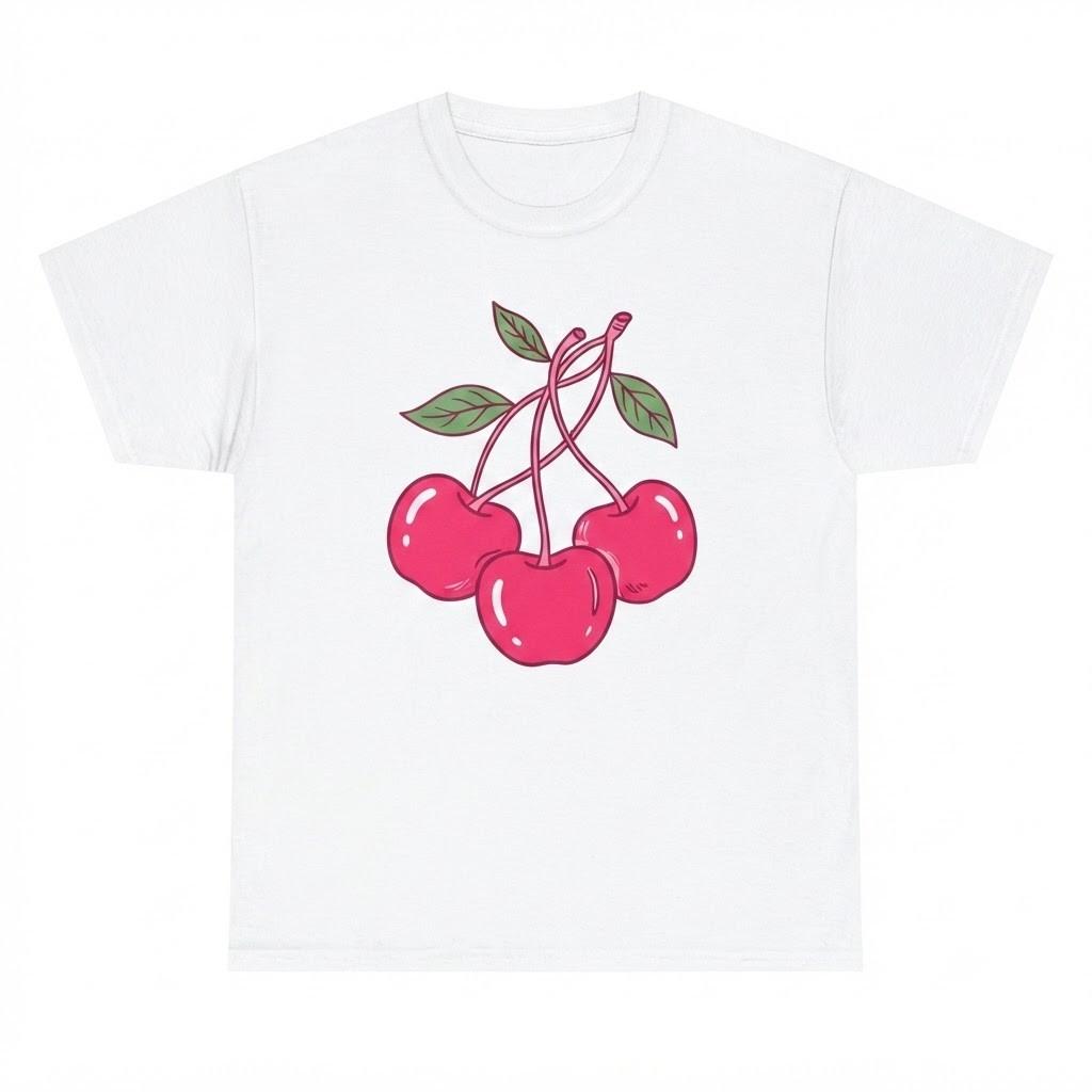 Weißes T-Shirt mit pinkem Kirschen-Grafikdruck