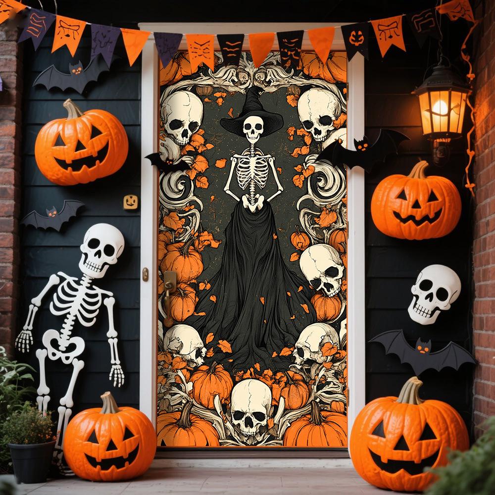 Halloween Polyester Door Sticker: Horror Atmosphere Background Decoration