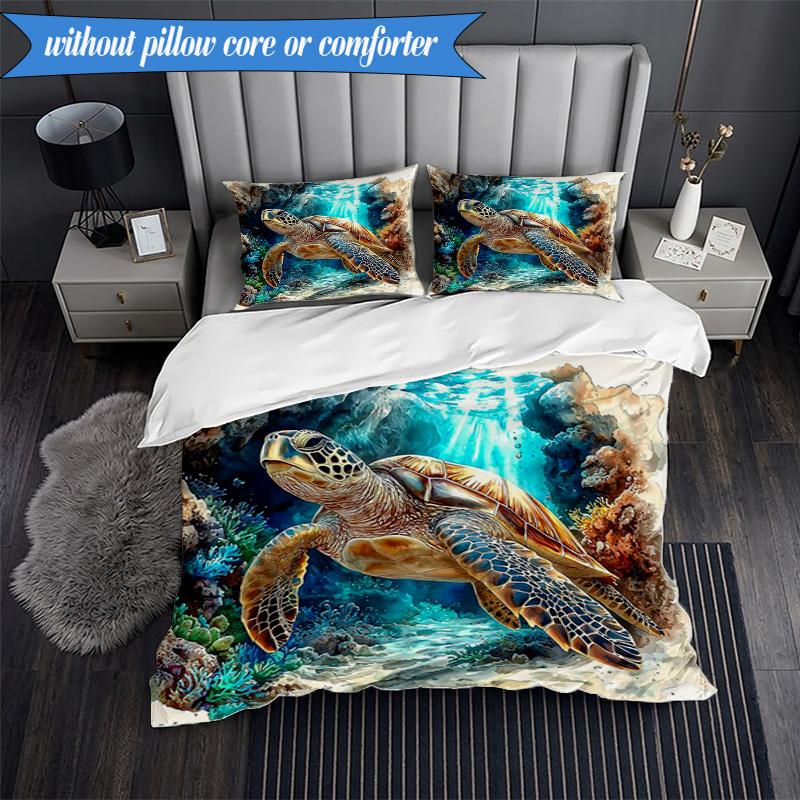 3PCS Ocean Love Turtles Bedding Set,Including 1pc Duvet Cover And 2pcs Pillowcases Perfect for Bedroom, Dormitory, Fan Christmas Gift