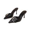 Women’s Large Size Pointed Toe Buckle Mules, High Heel Slip-On Sandals, Stylish Summer Shoes