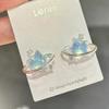 Blue Asymmetric Moon Star Clip On Earrings, Mini Pearl Zircon Mori Style Non Pierced Ear Cuffs for Women