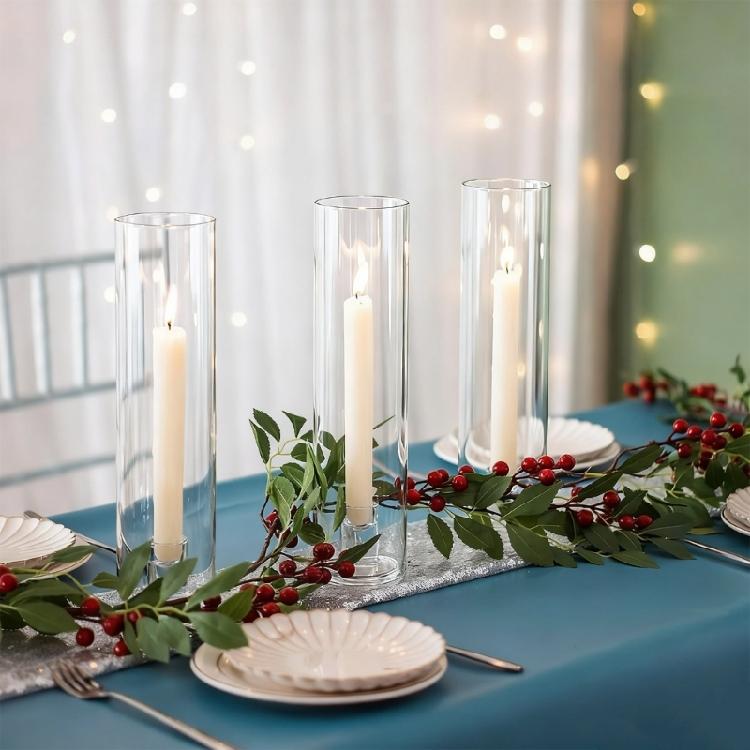 Candle Glass Taper Set Holders Of 2 Clear Windproof Covers Design Easy To Clean For Romantics Night Family Gatherings