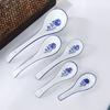 European Style Blue & White Ceramic Long Handle Soup Spoons