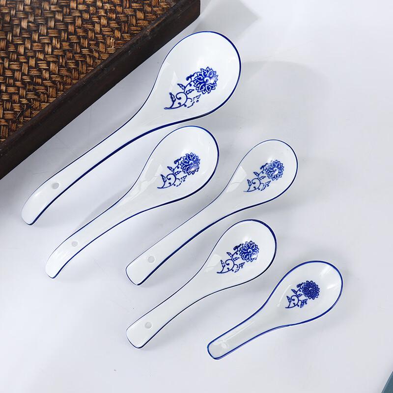 European Style Blue & White Ceramic Long Handle Soup Spoons
