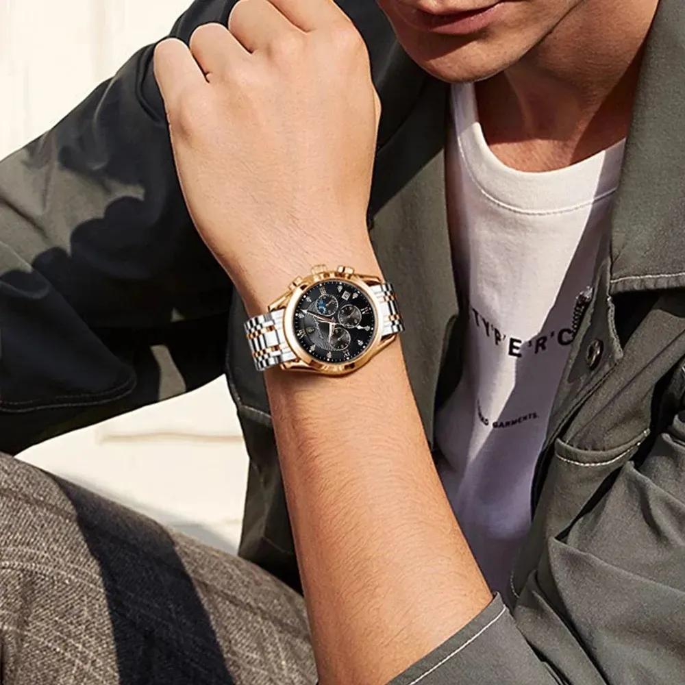 Poedagar 820  Custom Men Quartz Watch Leather & Stainless Steel Strap Sport Business Watch Bulk /ODM Wristwatch
