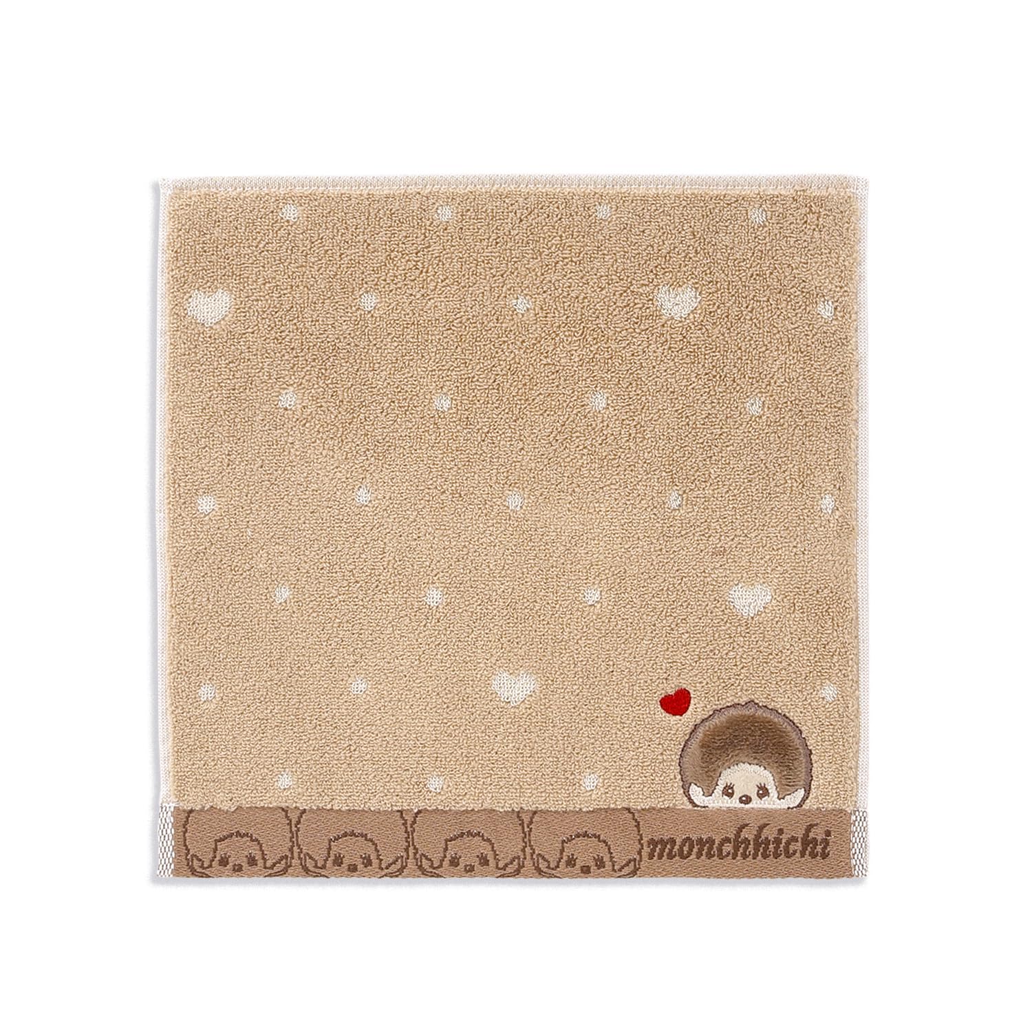 Monchhichi Dot Heart Towel 25 x 25 cm Handkerchief, Brown, Cute, 59-0130080, Approx. коричневый