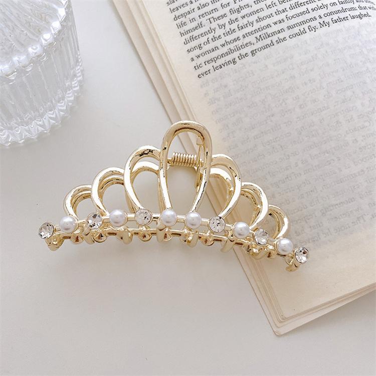 Korean Alloy Hair Accessories Metal Crown Pearl Rhinestone Metal Claw Hair Clips