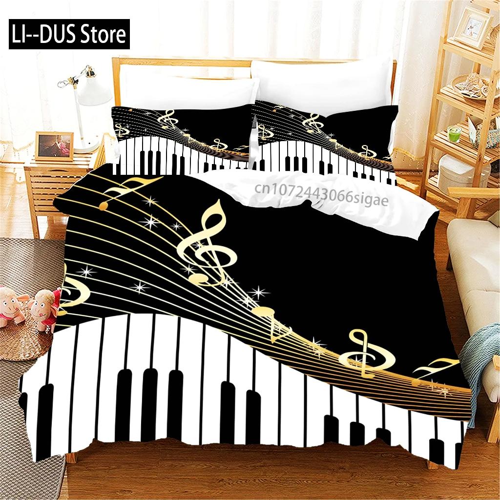 Beautiful Black Notes, Customized Bedding Set, Single Full Queen King Size Bed, Three Piece Set, 1 Quilt Cover, 2 Pillow Cover