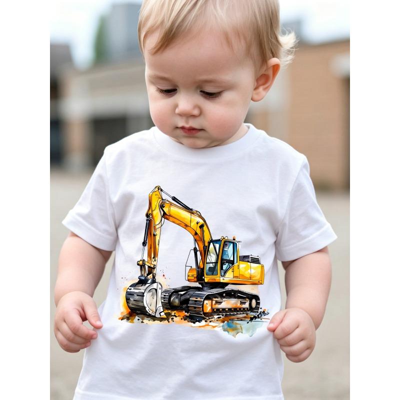 Boys Excavator Patchwork Print Crewneck Short Sleeve Tee 110 белый