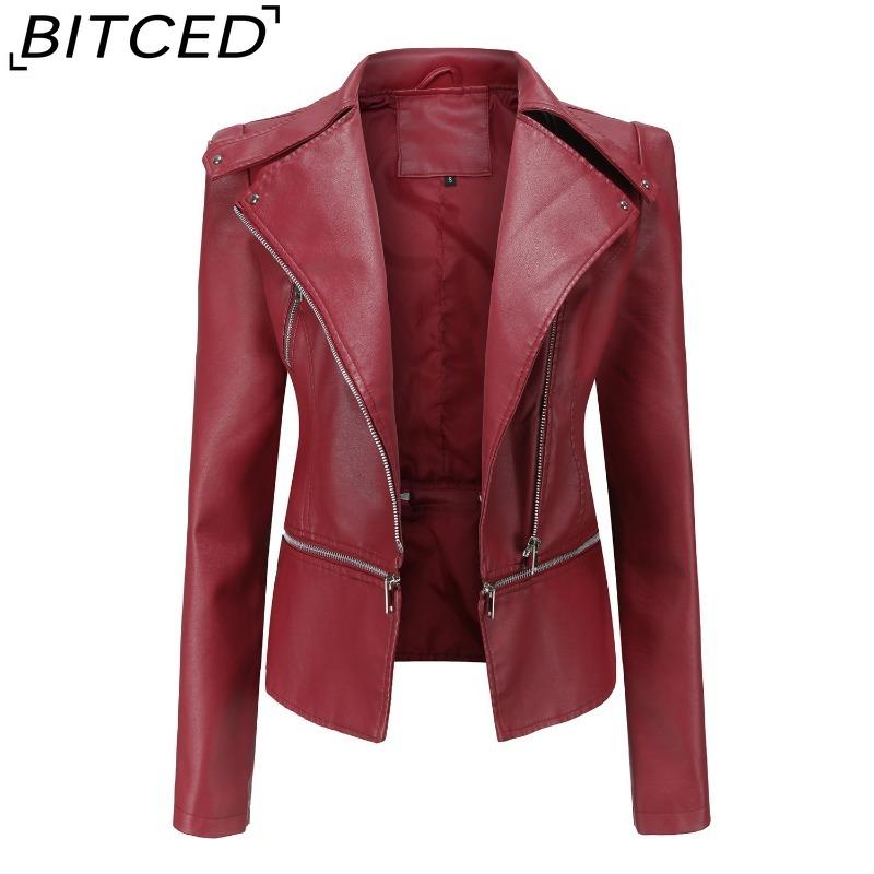 BITCED Women's Leather Jacket with Detachable Hem Spring/Autumn Coat Fashionable Casual Jacket