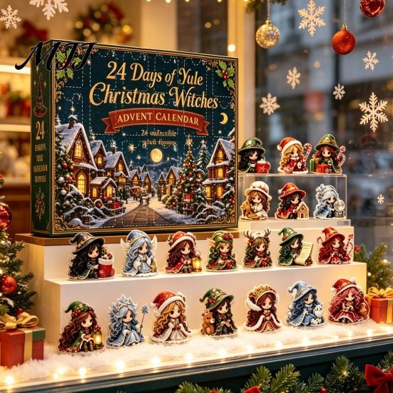 Collectible Fantasy Witch Figurines Christmas Witches Advent Calendar 2026, 24 Days Yule Countdown Box, 2D Novelty Surprising Box for Acrylic Figurine