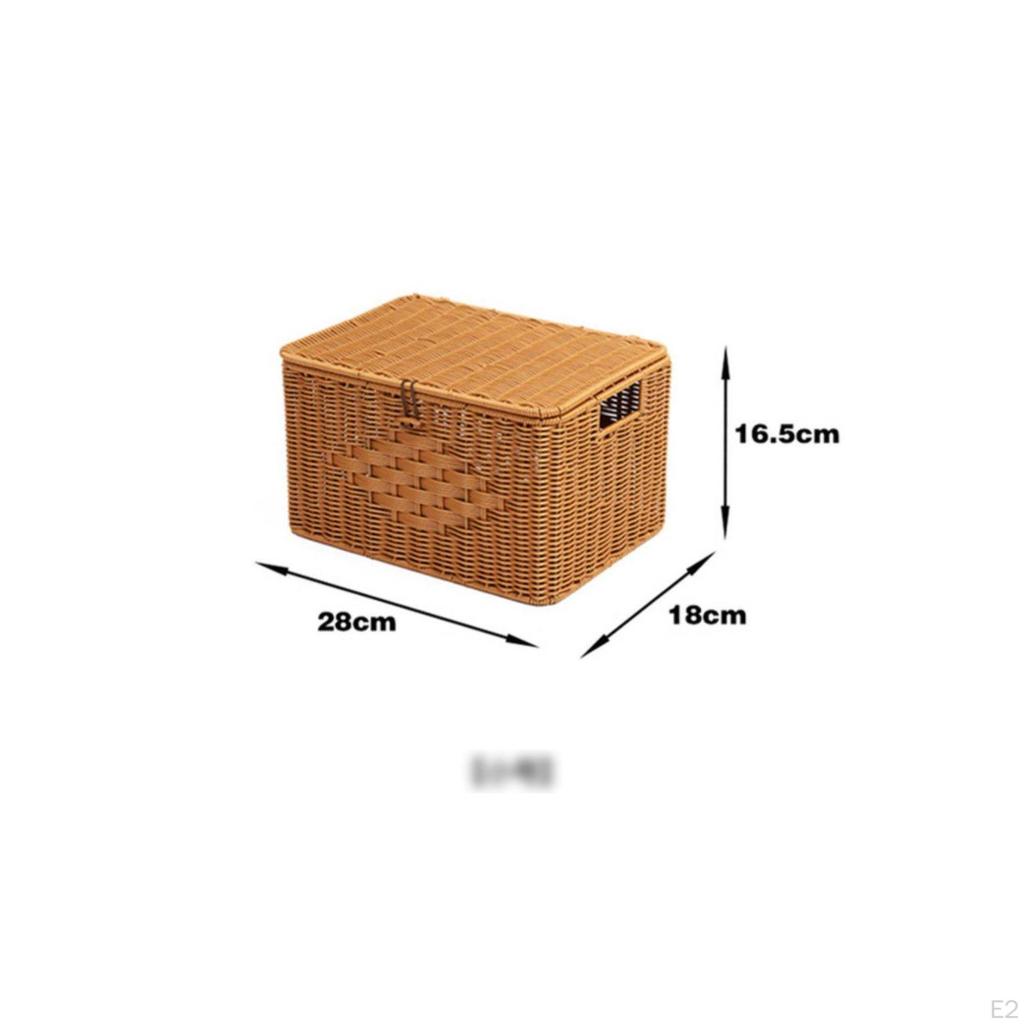 Imitation Rattan Box with Lid Multifunctional Lidded Storage Basket Sturdy and Braided Container