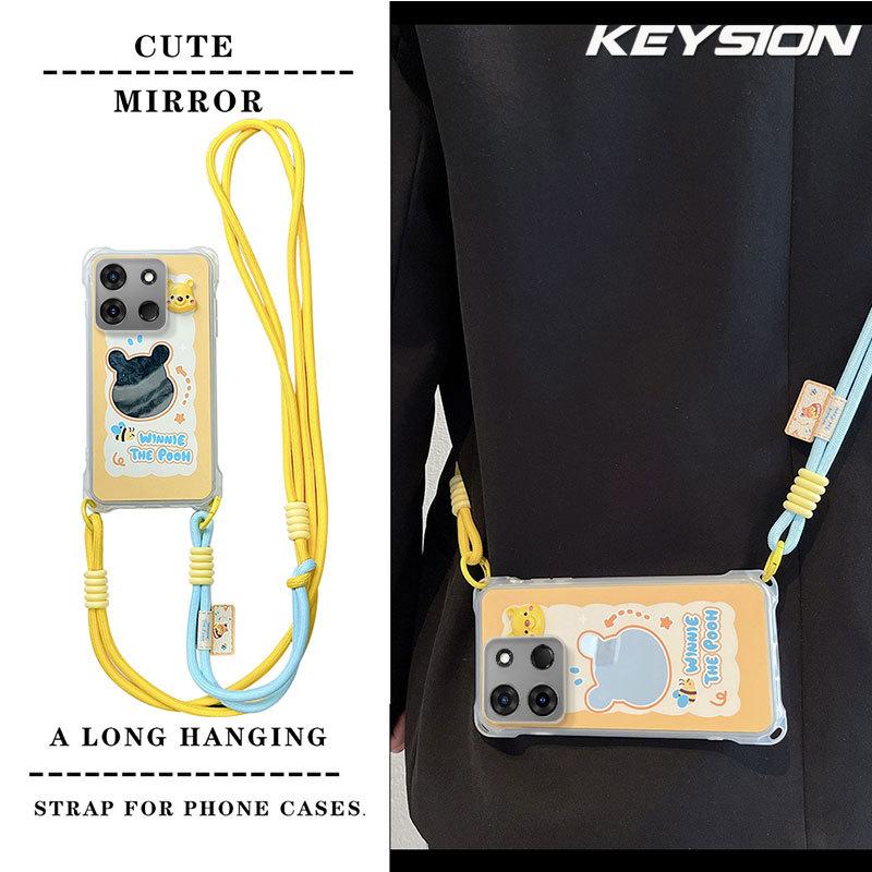 KEYSION Crossbody Strap Phone Case for TECNO Spark Go 2023 Pop 7 Pro Cute Cartoon Long Lanyard Mirror Shockproof Cover for Infinix Smart 7