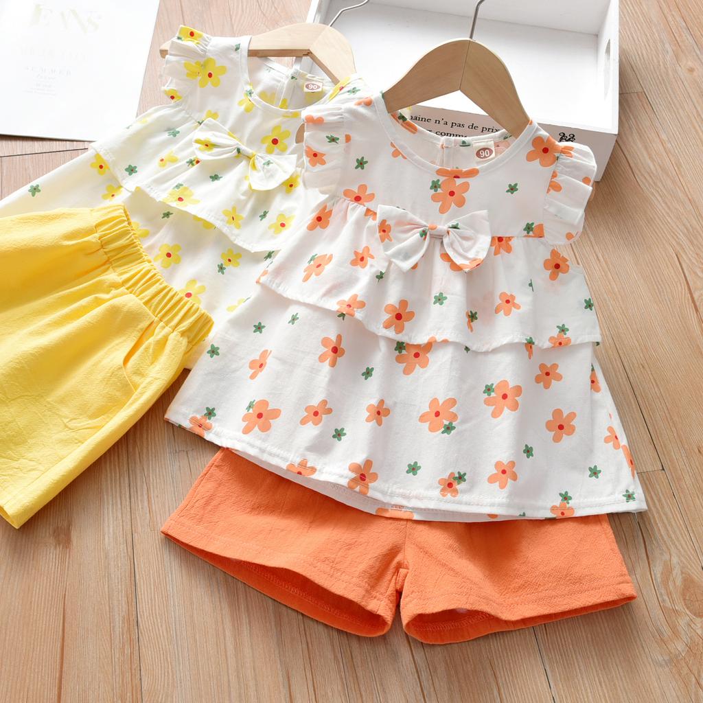 Girls Summer Floral Sleeveless Top And Shorts Set Comfortable Stylish Baby Two Piece Outfit For Warm Weather