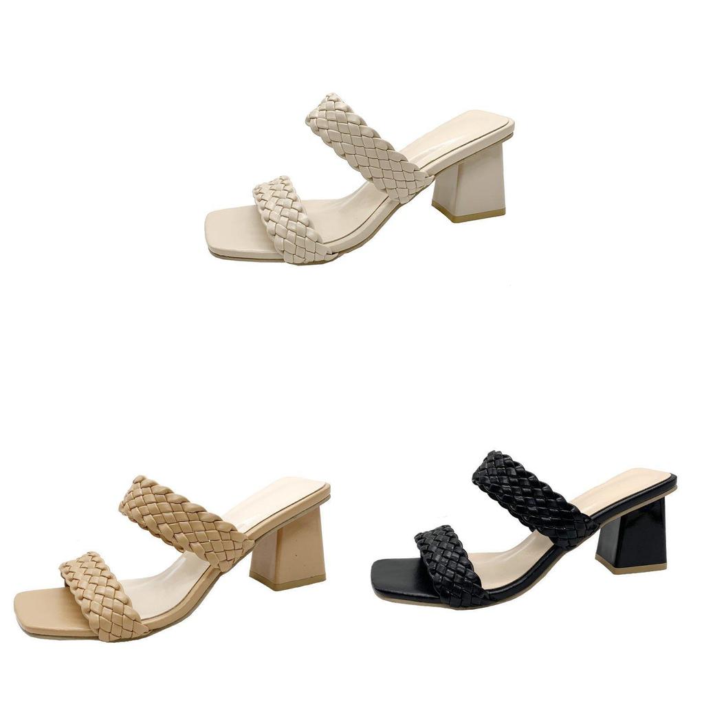 Bohemian Summer Woven Roman Sandals For Women With Thick Heel Casual Footwear