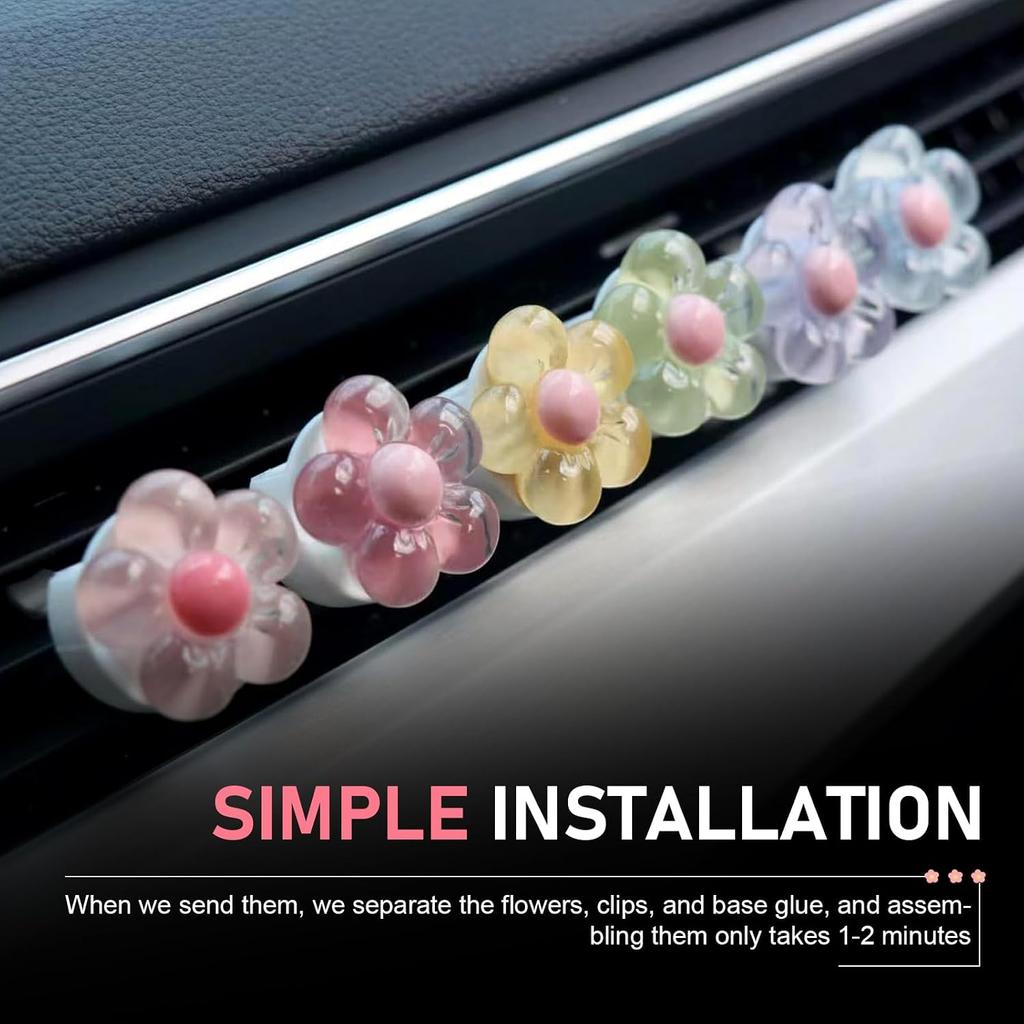 WZP 6PCS Car Vent Clips, Cute Flower Air Vent Clips, Universal Car Air Conditioner Outlet Decorations Interior Accessories for Women Girls