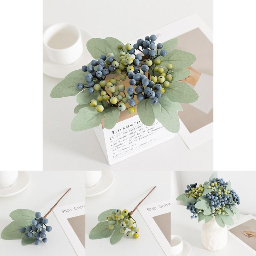 Artificial Blueberry And Green Faux Flower Arrangement For Home Decor And Wedding Centerpieces
