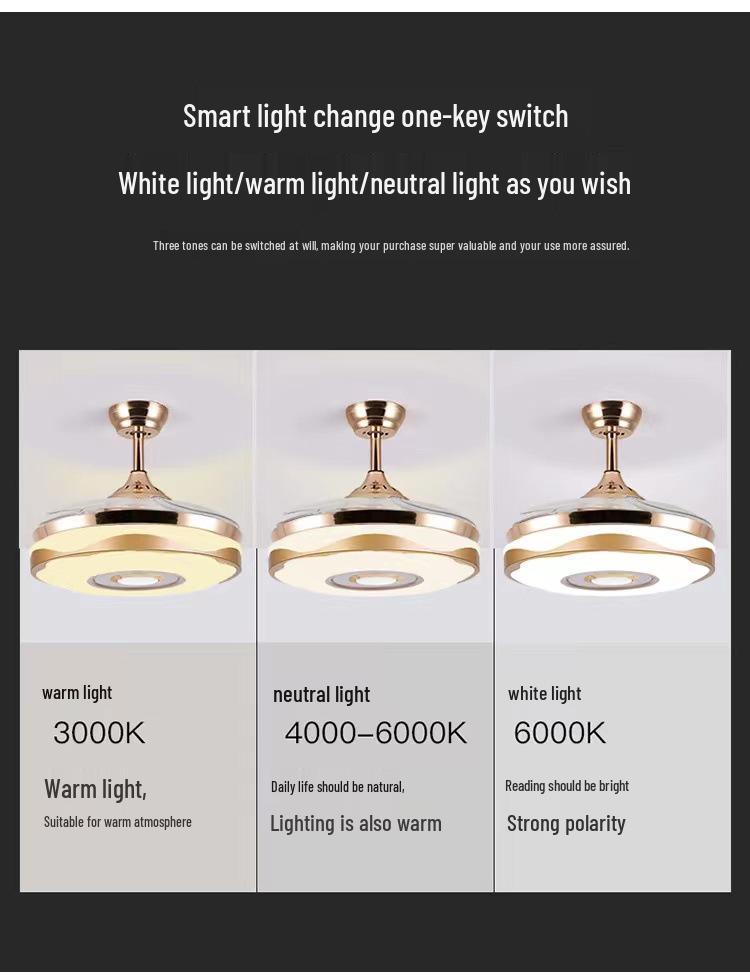 42-Inch LED Ceiling Fan with Invisible Blades for Restaurant, Living Room, Bedroom - Enhanced Airflow