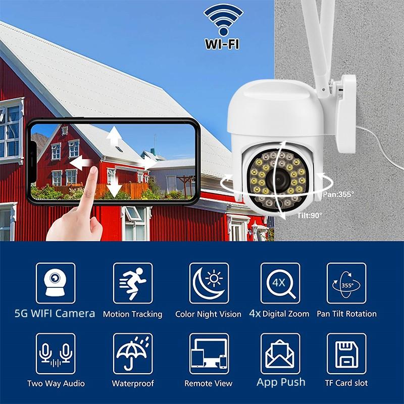 Cheap 1080P 5Ghz&2.4Ghz Wifi Outdoor IP Camera 28Leds Wireless Motion Detection PTZ Camera Full