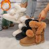 Women's Short Boots, Cute and Warm, Winter Women's Boots with Straps That Open and Close, Round Toe and Warm Velvet Women's Short Boots for One Foot