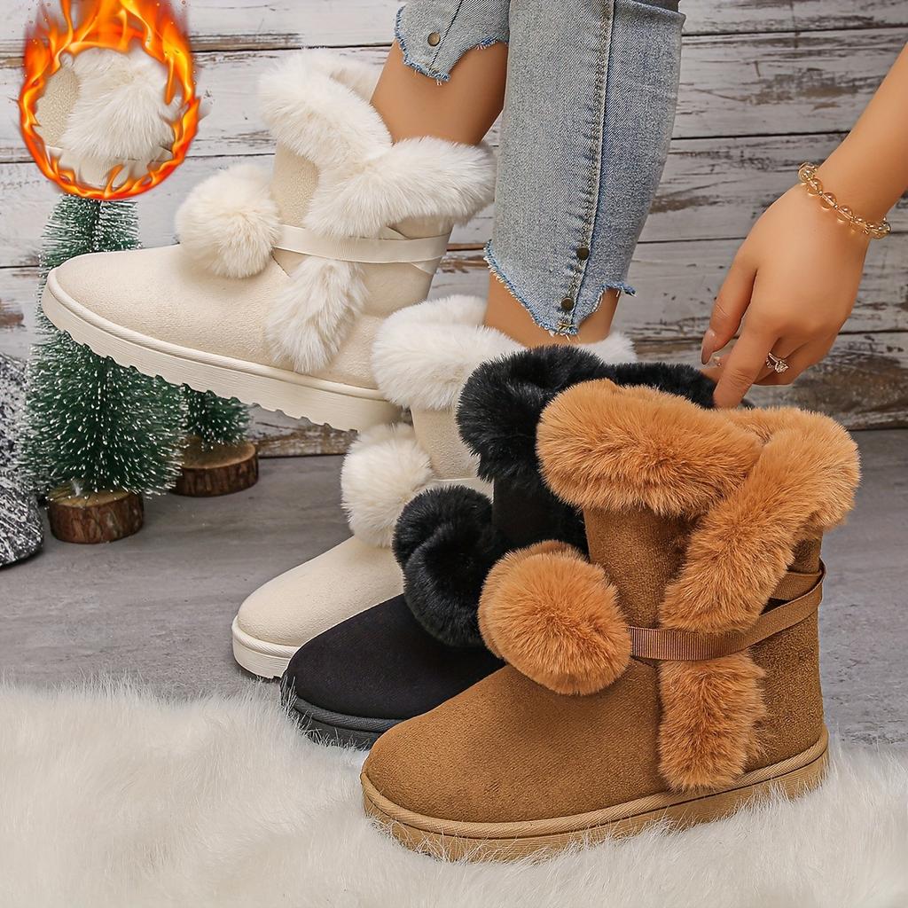 Women's Short Boots, Cute and Warm, Winter Women's Boots with Straps That Open and Close, Round Toe and Warm Velvet Women's Short Boots for One Foot