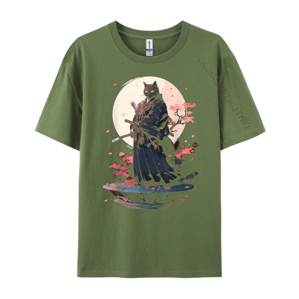 Cat Samurai Ninja Cat Samurai Art Ukiyo E Grahpic Tee Shirt Breathable Mens Clothing Deals Street