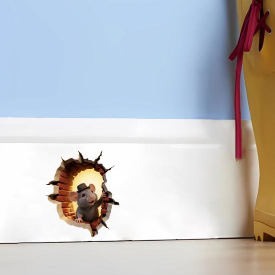 3D Mouse Hole Wall Decals Peel And Stick Decorative Wall Stickers Mouse Hole In The Wall Sticker with 3D Effect for Living Room Bedroom Wall Decor