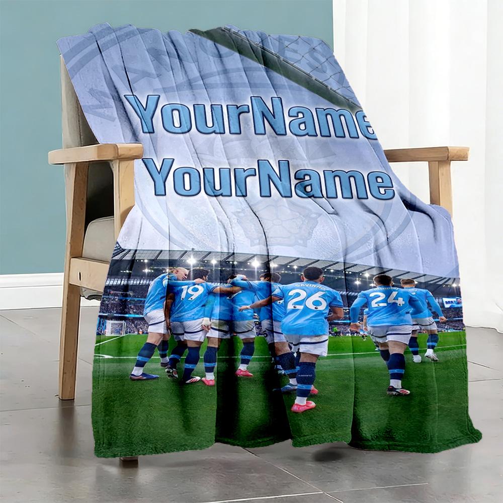 Manchester City Customize Text Blanket Gift Customizable Blanket Ultra-Soft Versatile for Nap Bed Picnics Office for All Occasions