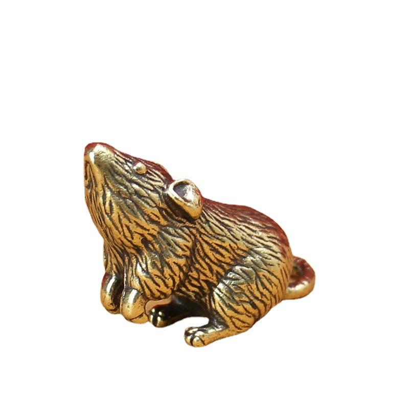 Cute Brass Animal Mice Figurines Home Desk Pendants Tea Pet DIY Keyring Hanging Accessories Cute Rat Keychain Gifts