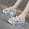 Fashion 7.5CM Synthetic Rhinestone Slippers Luxury Sandals Elegance Leisure Fashion New Summer Women Bling Platform Wedge Flats Shoes